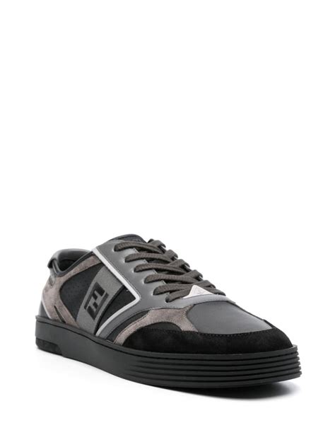 fendi men's ff embroidered leather low top sneakers